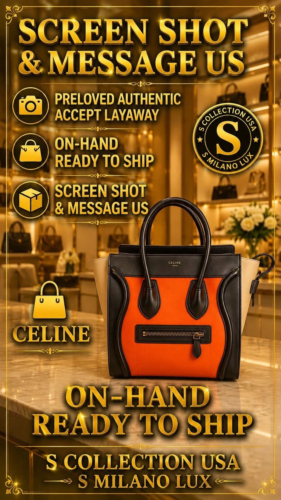 Céline Tricolor Mini Luggage Tote FOR LAYAWAY INBOX US IN FB