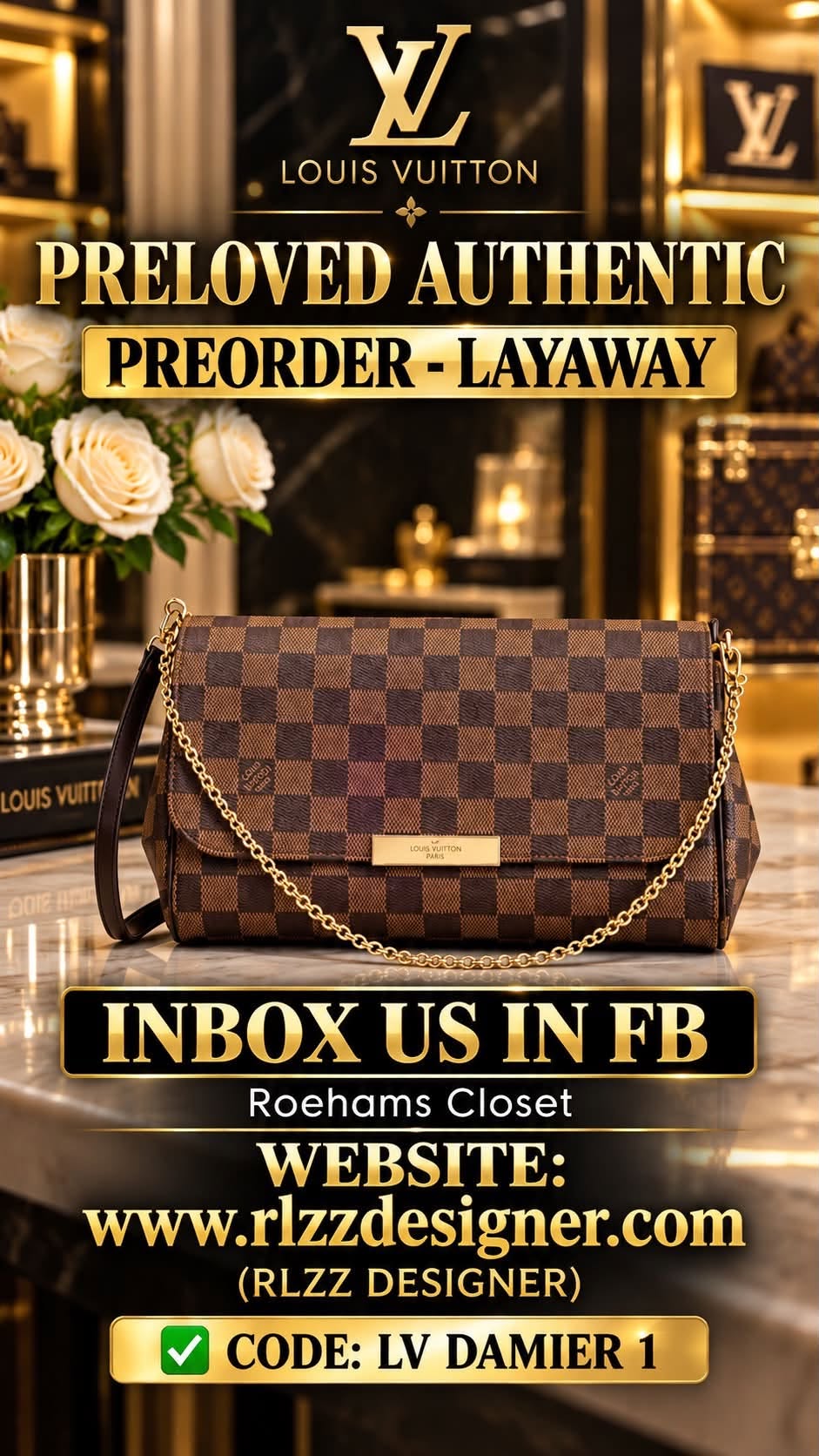 👜THIS IS A PREORDER ITEM. CLICK & READ BELOW- PRELOVED AUTHENTIC. CLICK & READ BELOW⬇️⬇️⬇️CODE:LV DAMIER 1