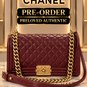CHANEL BOY QUILTED LEATHER SHOULDER BAG – BURGUNDY WITH GOLD HARDWARE