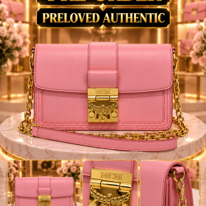 MCM PATRICIA LEATHER CROSSBODY SHOULDER BAG – PINK WITH GOLD HARDWARE